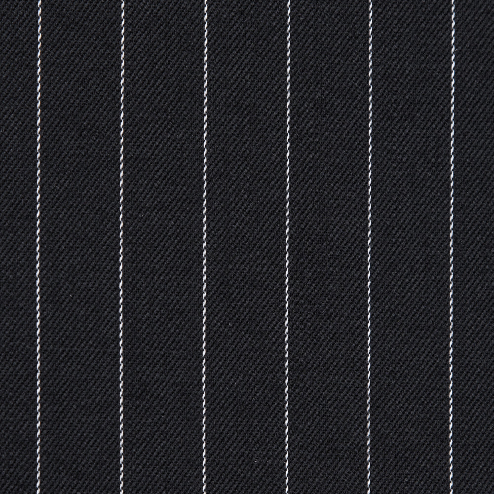 Italian Black and White Pinstriped Wool Twill - Detail Italian Black and White Pinstriped Wool Twill - Detail