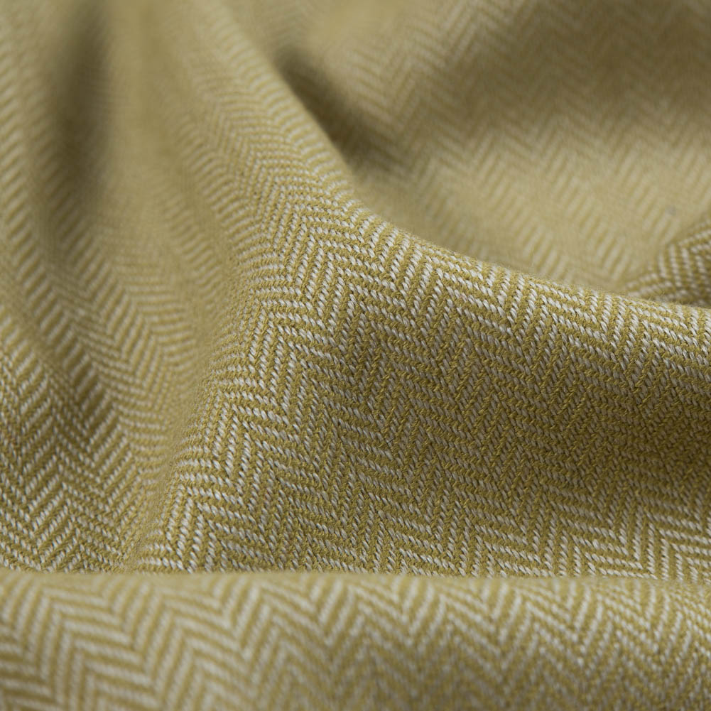Golden Olive and White Herringbone Polyester Suiting - Detail Golden Olive and White Herringbone Polyester Suiting - Detail