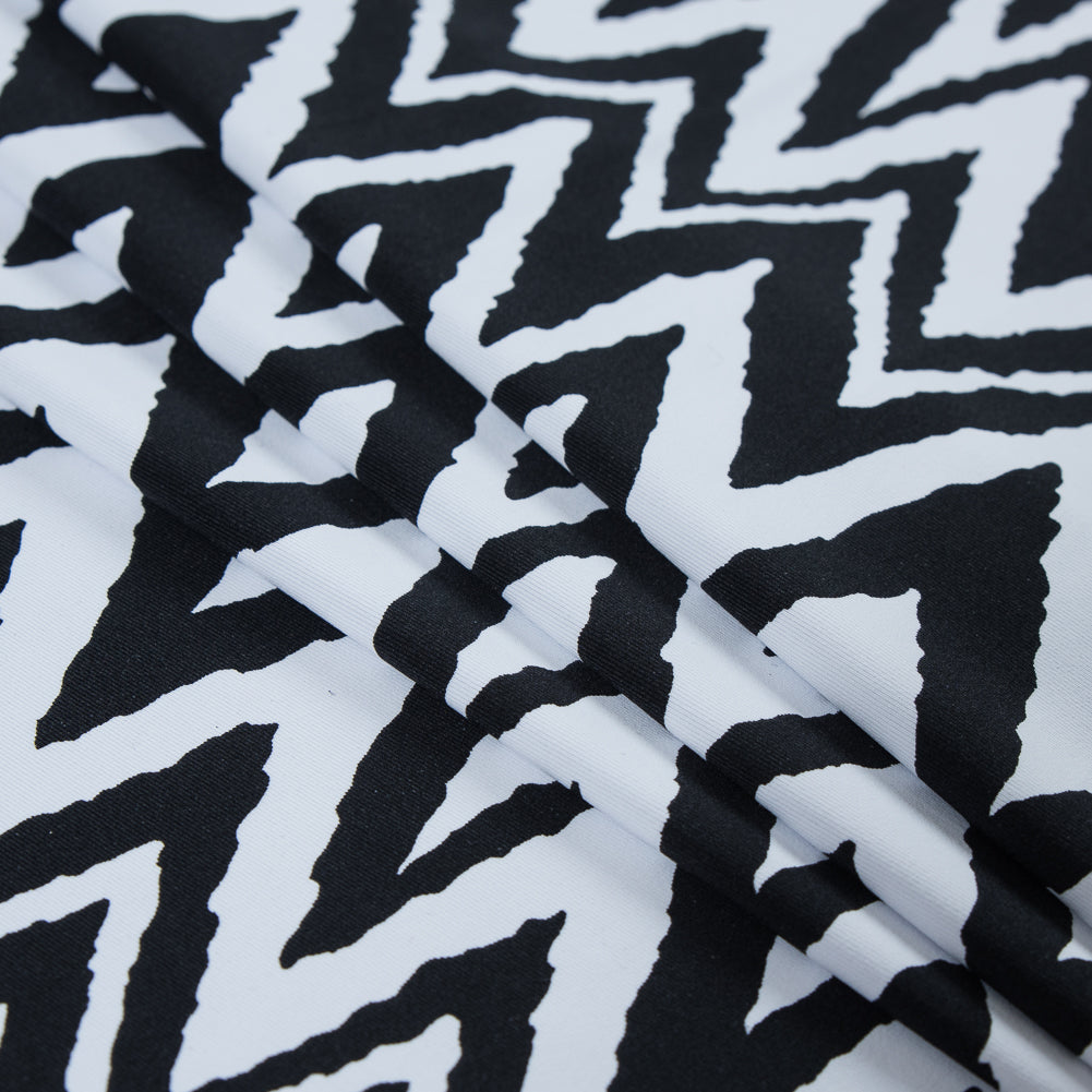 Black and White Zig Zag Printed Polyester Spandex - Folded Black and White Zig Zag Printed Polyester Spandex - Folded
