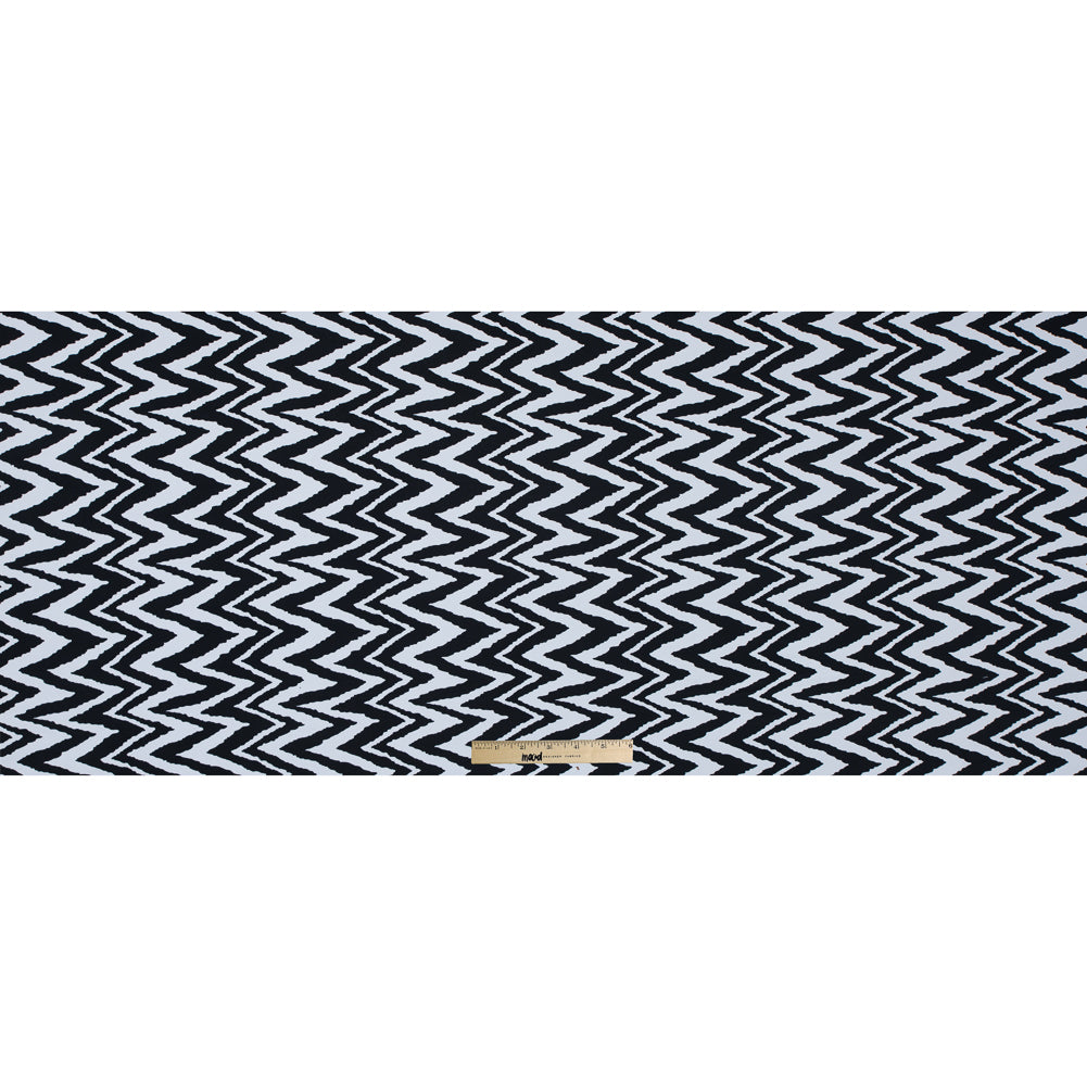 Black and White Zig Zag Printed Polyester Spandex - Full Black and White Zig Zag Printed Polyester Spandex - Full