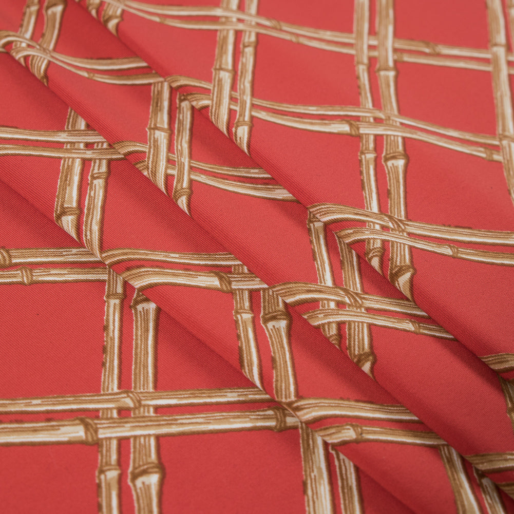 Fiesta Orange and Taffy Bamboo Printed Polyester Jersey Folded Fiesta Orange and Taffy Bamboo Printed Polyester Jersey Folded