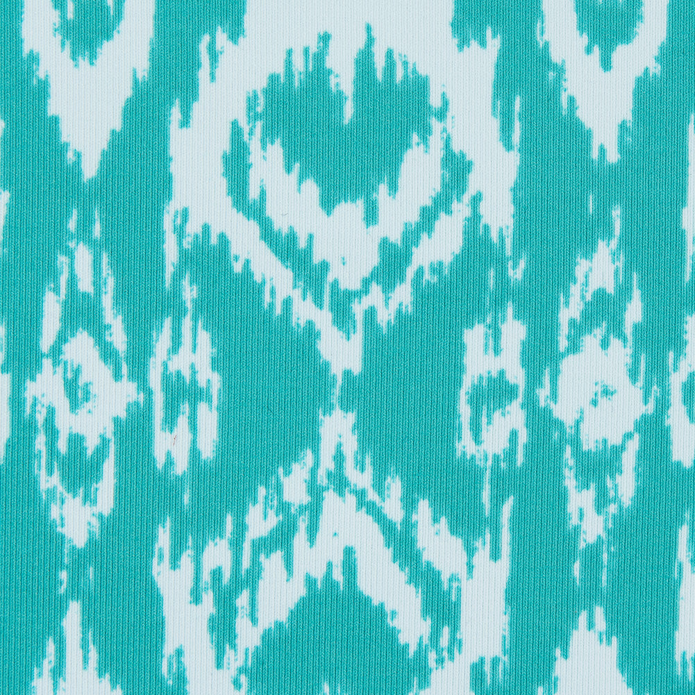 Spectra Green Ikat Printed Polyester Spandex Detail Spectra Green Ikat Printed Polyester Spandex Detail