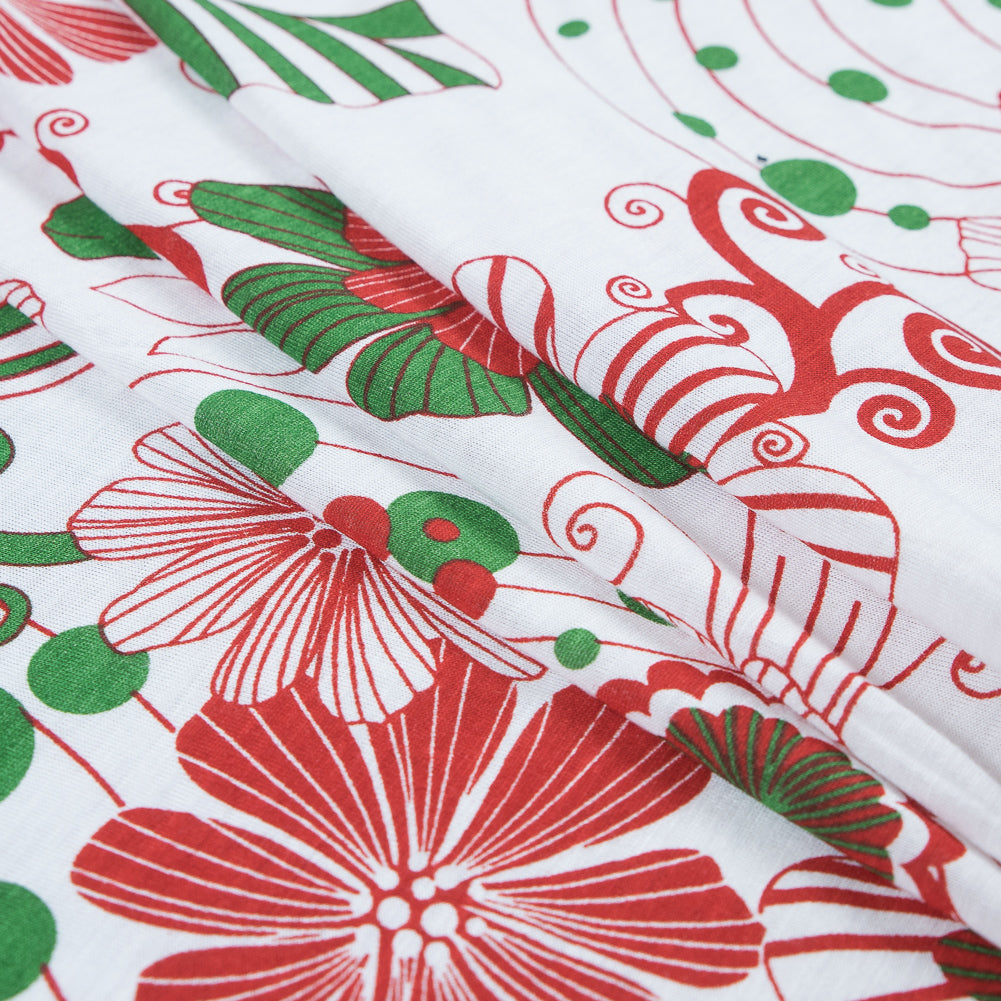 Red, Green and White Christmas-Spirited Floral Cotton Jersey Folded Red, Green and White Christmas-Spirited Floral Cotton Jersey Folded