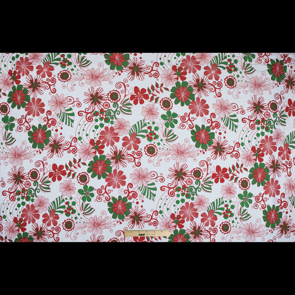 Red, Green and White Christmas-Spirited Floral Cotton Jersey Full Red, Green and White Christmas-Spirited Floral Cotton Jersey Full