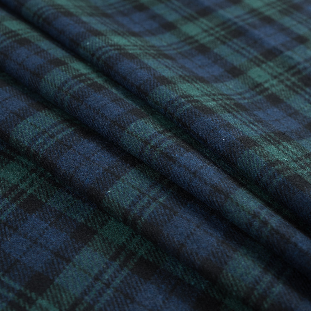 Italian Black Watch Plaid Wool Twill Folded Italian Black Watch Plaid Wool Twill Folded