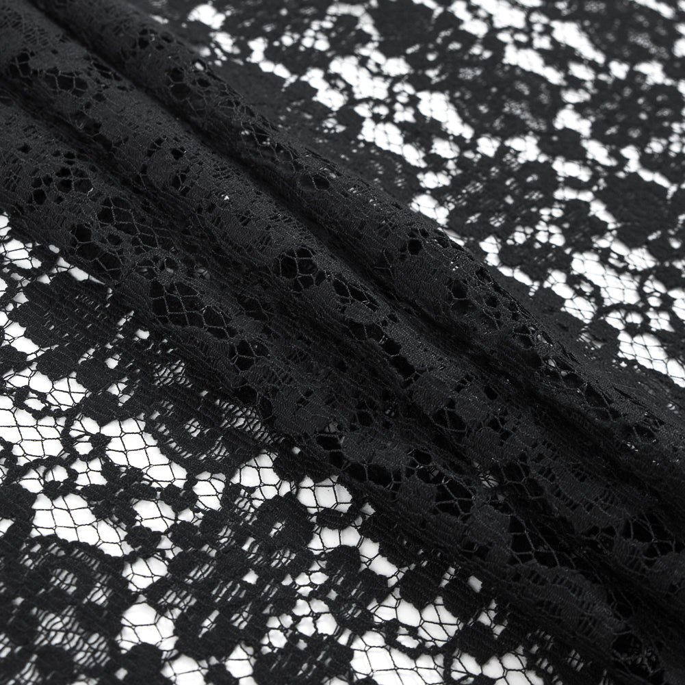 Black Floral Cotton and Polyester Lace - Folded Black Floral Cotton and Polyester Lace - Folded