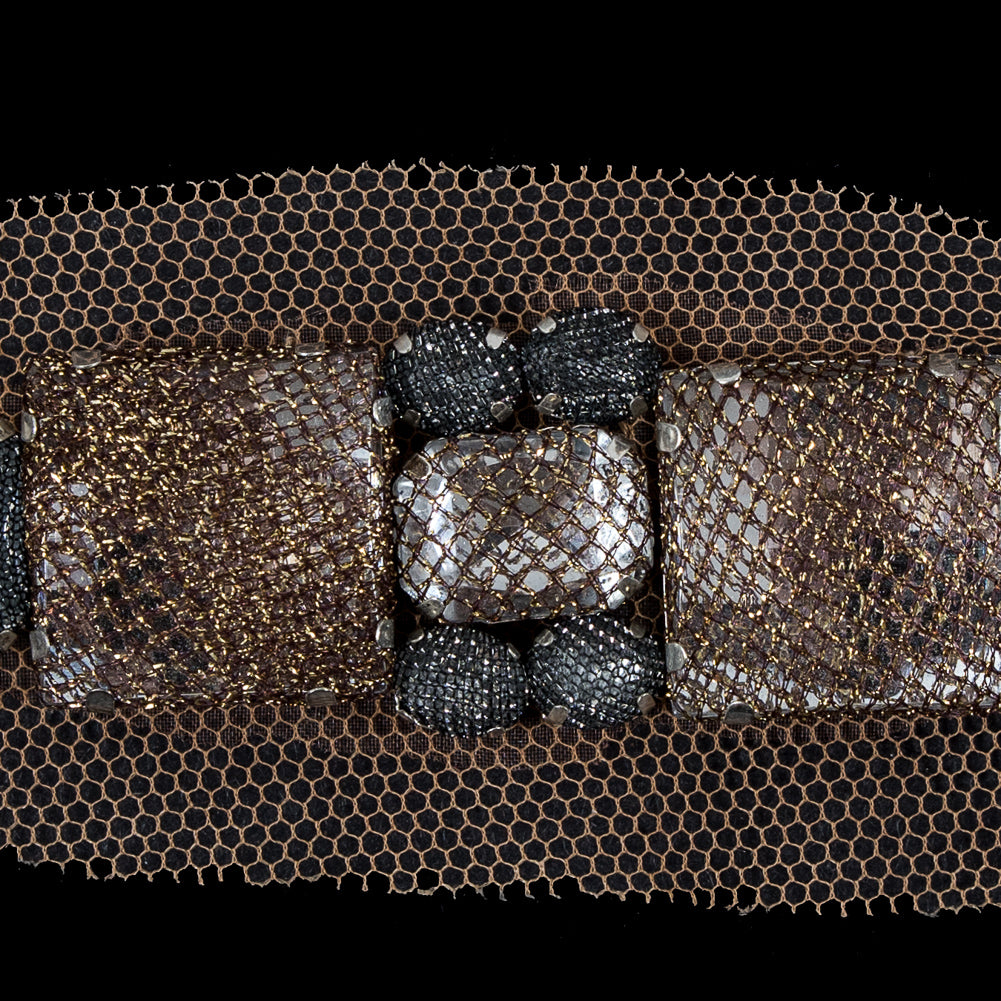 Gold & Silver Mesh Covered Big Jewel Applique - 1 x 5 - Detail Gold & Silver Mesh Covered Big Jewel Applique - 1 x 5 - Detail