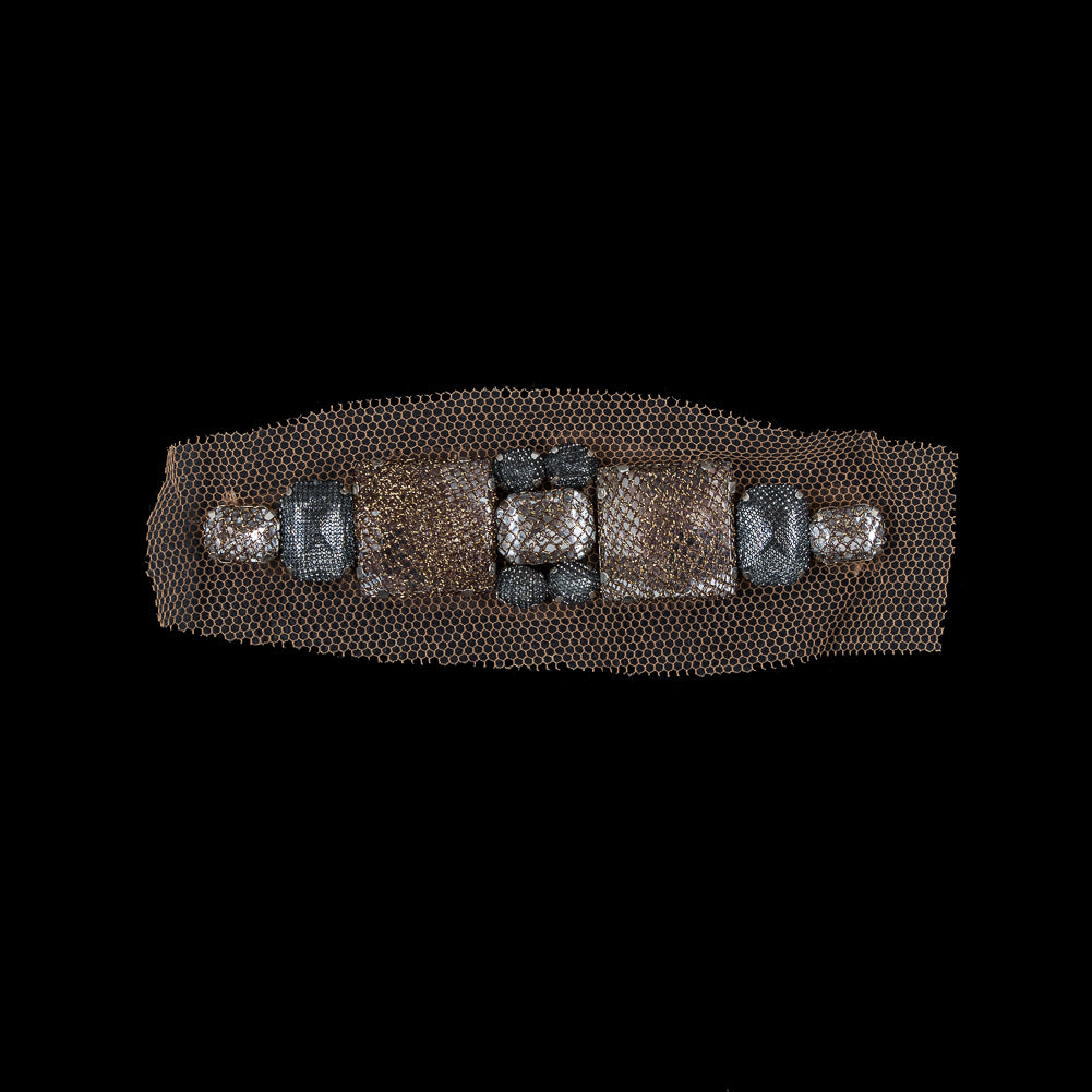 Gold & Silver Mesh Covered Big Jewel Applique - 1 x 5 Gold & Silver Mesh Covered Big Jewel Applique - 1 x 5