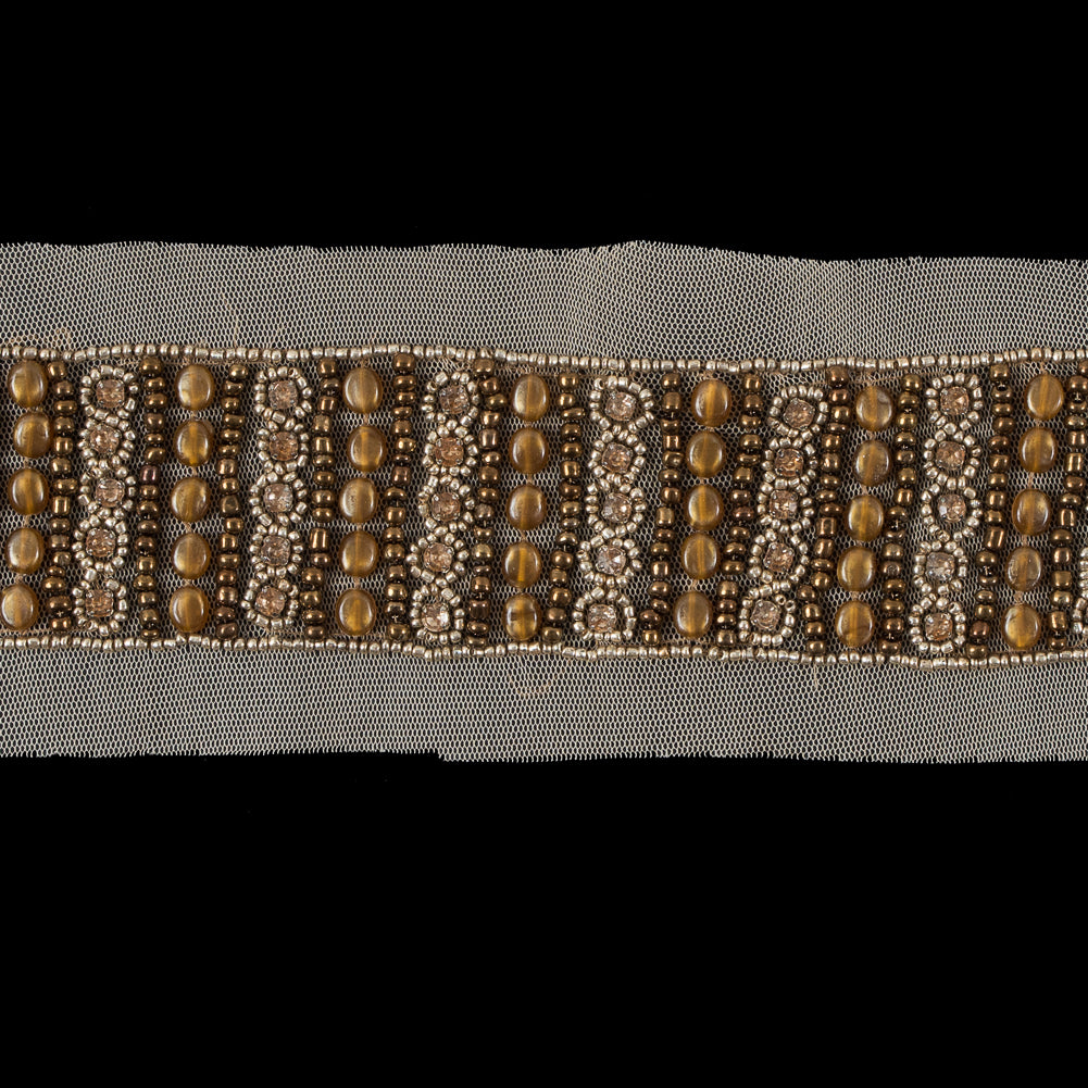 Gold Mesh Beaded & Rhinestone Applique - 18" Detail Gold Mesh Beaded & Rhinestone Applique - 18" Detail