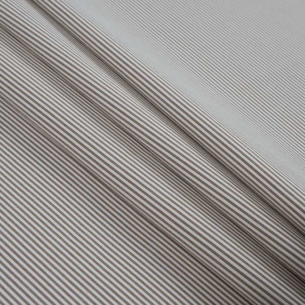Brownie and White Candy Striped Stretch Cotton Woven - Folded Brownie and White Candy Striped Stretch Cotton Woven - Folded