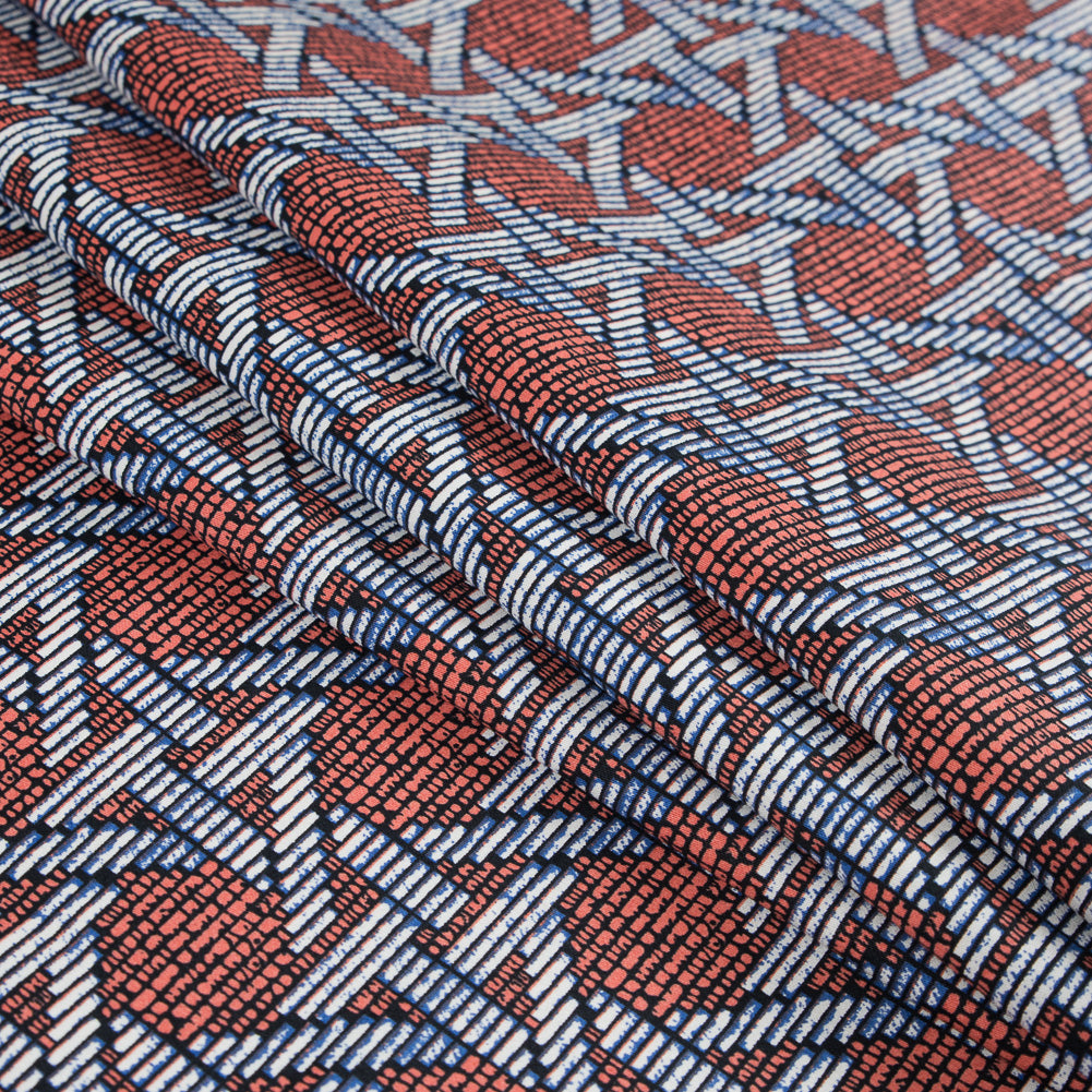 Firecracker Orange Geometric Printed Stretch Cotton Sateen - Folded Firecracker Orange Geometric Printed Stretch Cotton Sateen - Folded