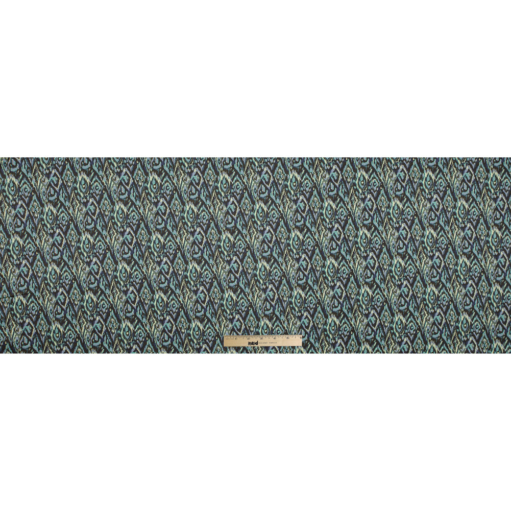Green Ash and Tender Yellow Ikat Printed Stretch Cotton Twill Folded Green Ash and Tender Yellow Ikat Printed Stretch Cotton Twill Folded