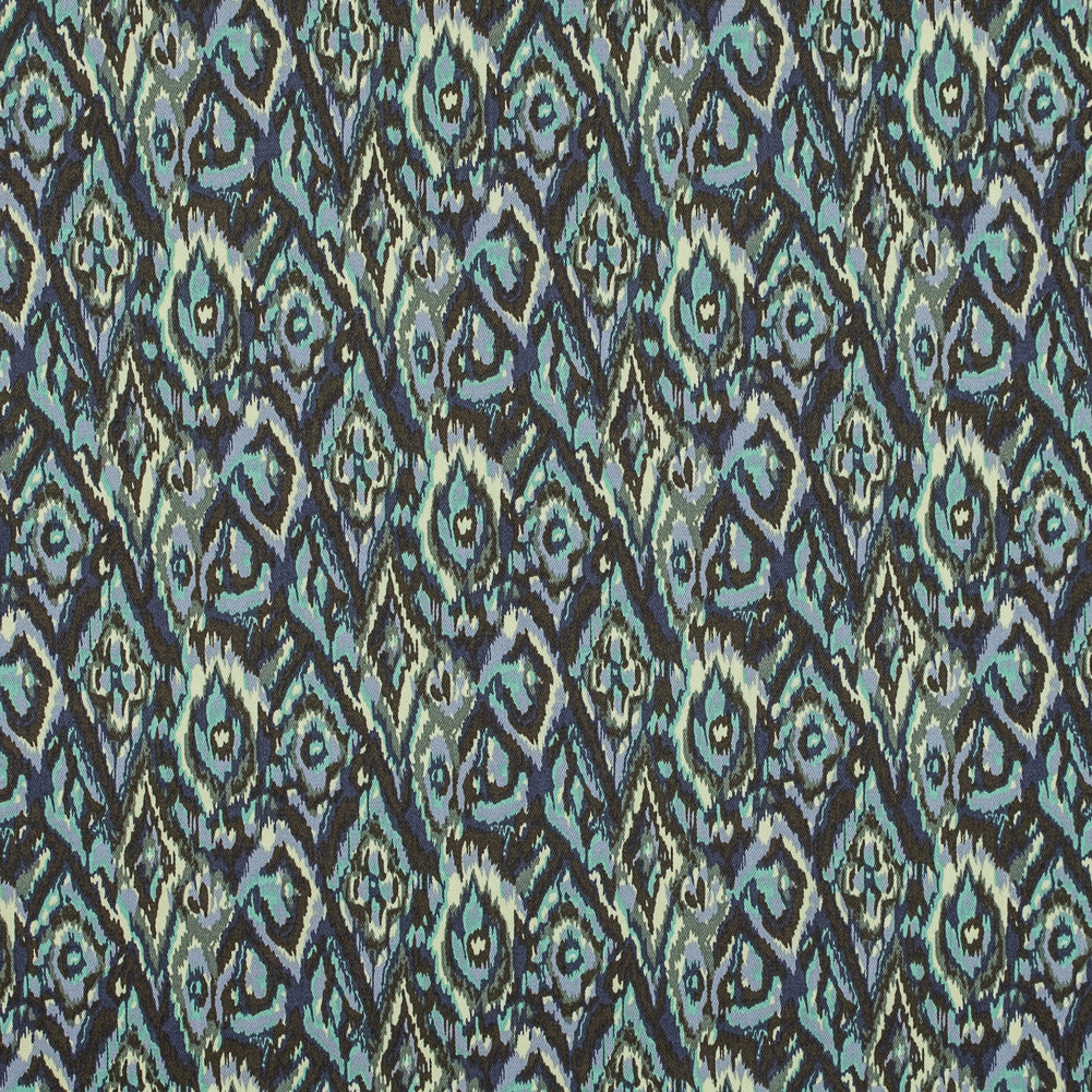 Green Ash and Tender Yellow Ikat Printed Stretch Cotton Twill Green Ash and Tender Yellow Ikat Printed Stretch Cotton Twill