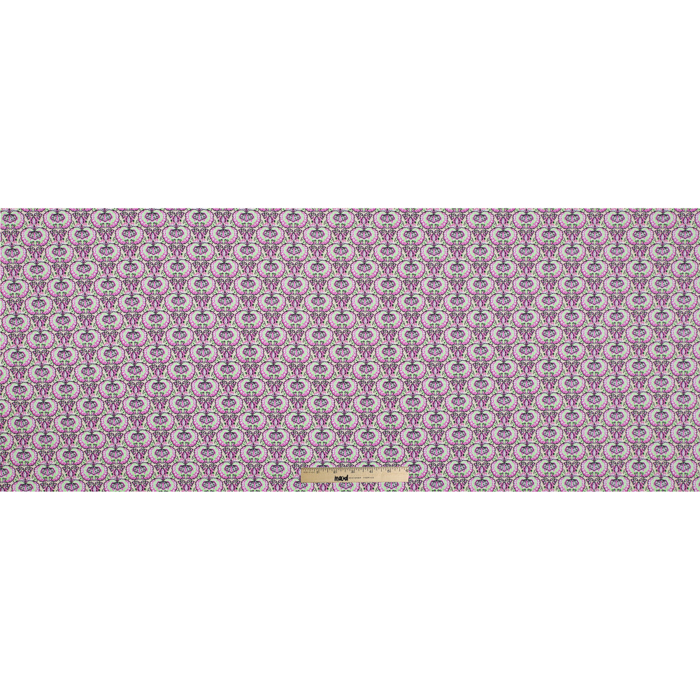 Phlox Pink and Green Flash Palmette Printed Stretch Cotton Twill Folded Phlox Pink and Green Flash Palmette Printed Stretch Cotton Twill Folded