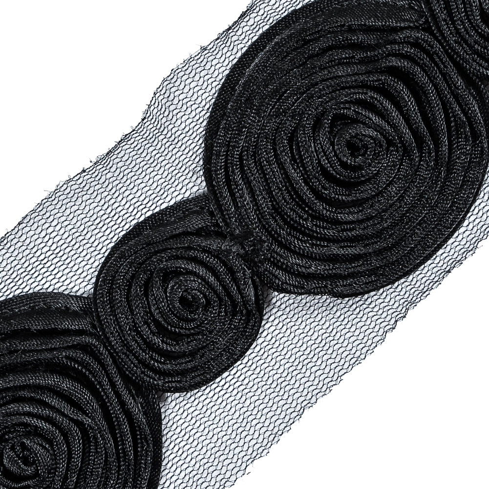 Black Embroidered Swirls Lace Trim - 2" Detail Black Embroidered Swirls Lace Trim - 2" Detail