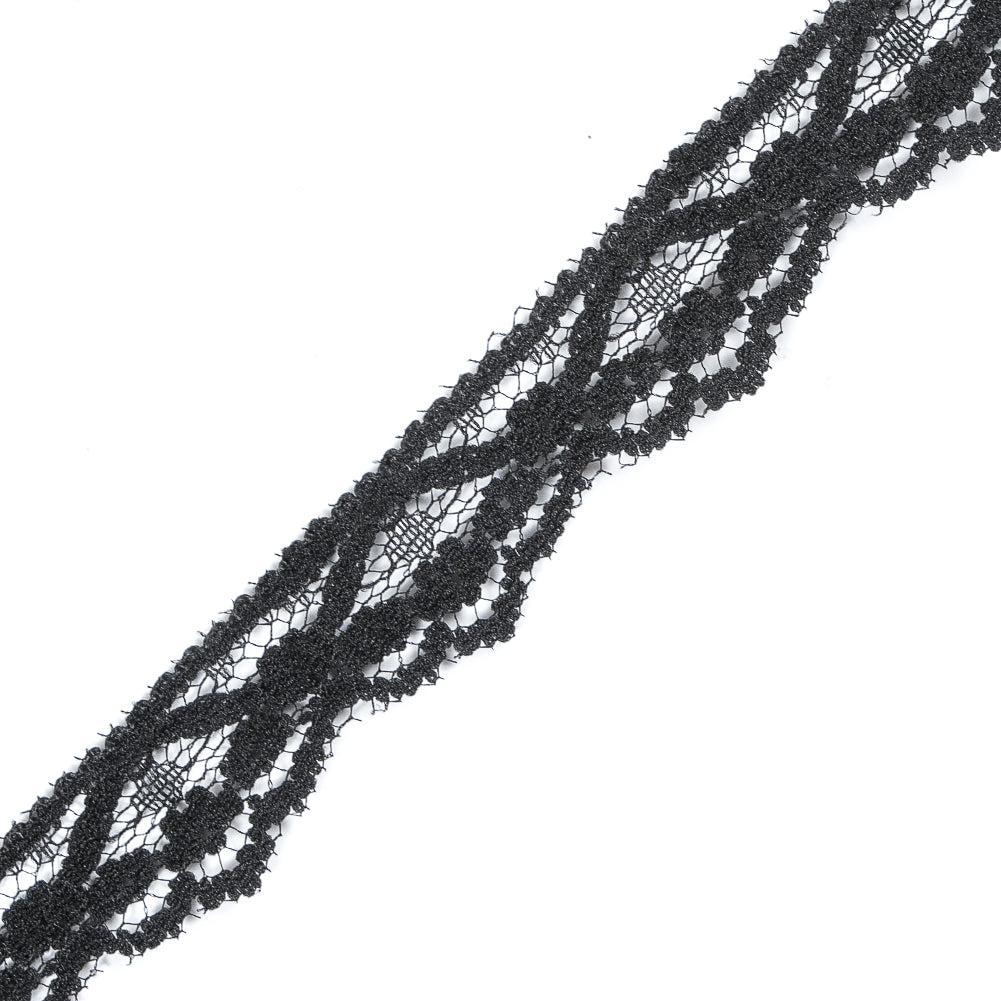 Black Fine Floral Lace Trim - 0.75" Detail Black Fine Floral Lace Trim - 0.75" Detail
