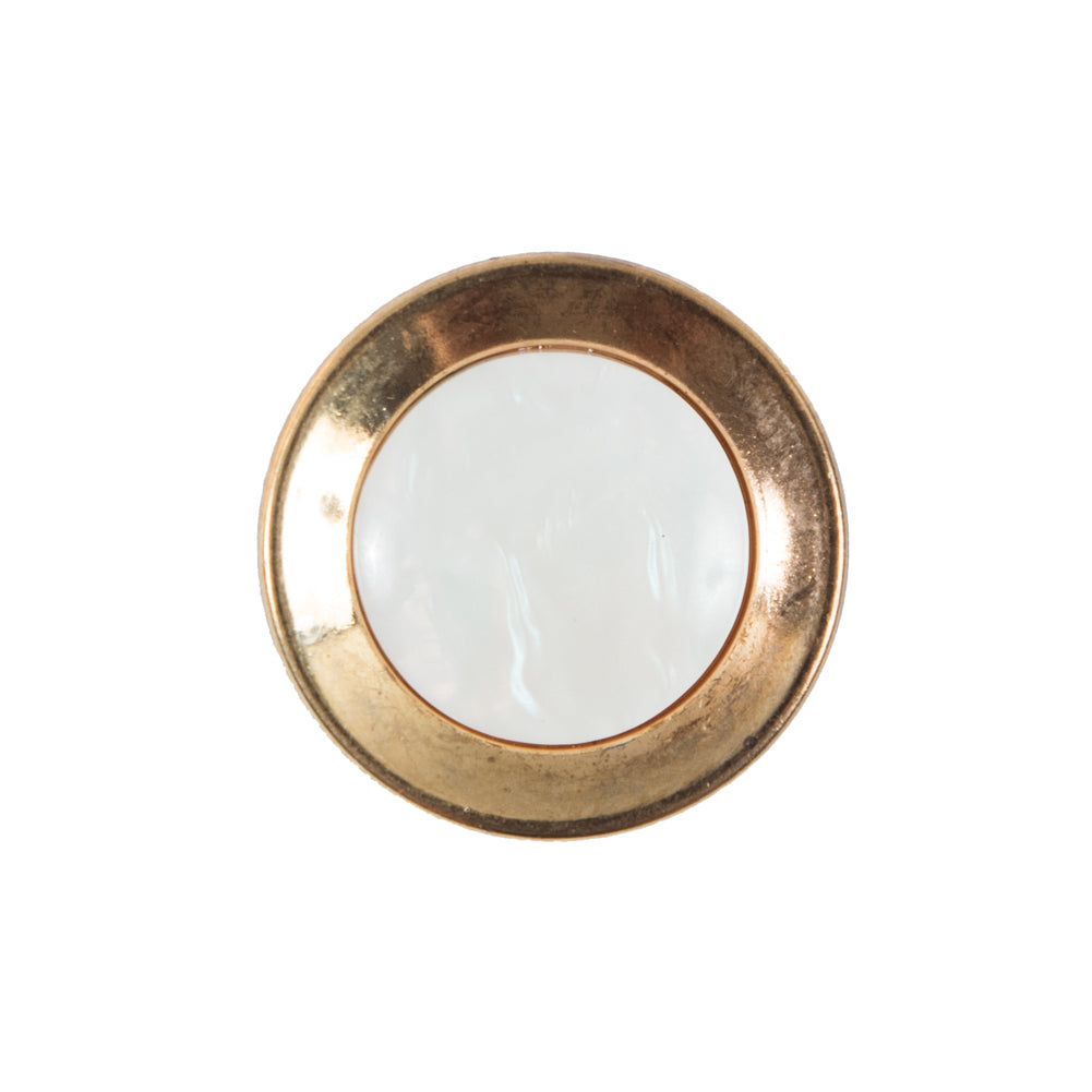 Ivory Pearlized & Gold Rim Plastic Button - 36L/23mm Ivory Pearlized & Gold Rim Plastic Button - 36L/23mm