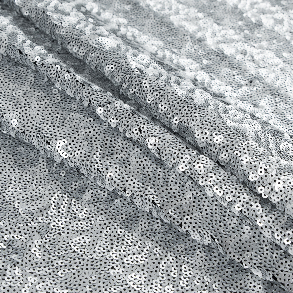 Black Mesh with All-Over Circle Sequins by Jay Godfrey - Silver - Deadstock Folded Black Mesh with All-Over Circle Sequins by Jay Godfrey - Silver - Deadstock Folded