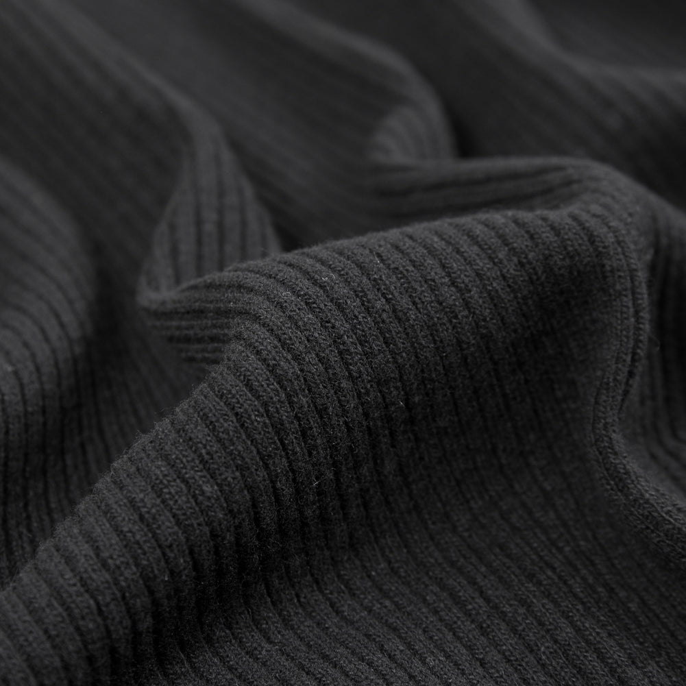 Italian Black 2x2 Wool Rib Knit - Detail Italian Black 2x2 Wool Rib Knit - Detail