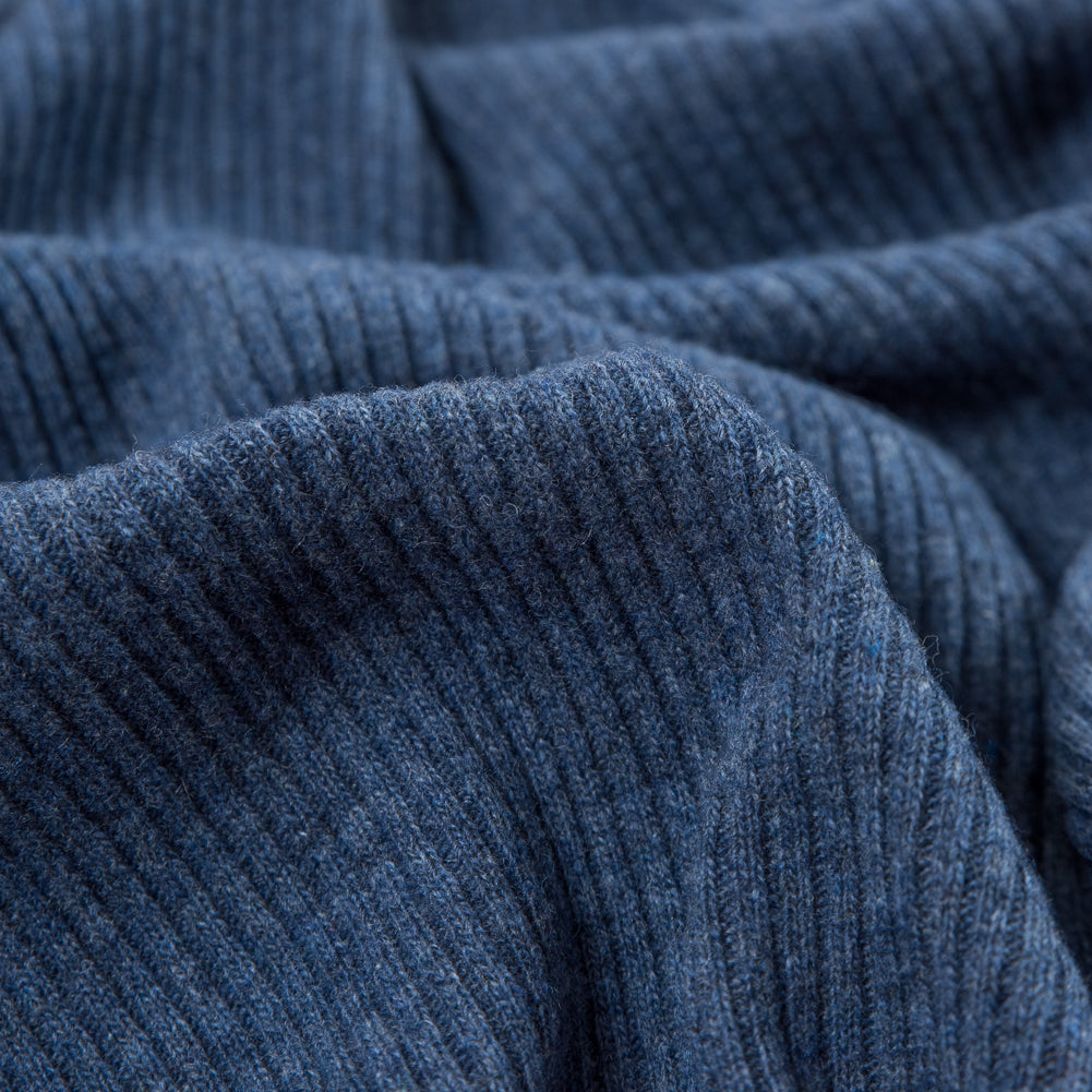 Italian Jean Blue 2x2 Wool Rib Knit Detail Italian Jean Blue 2x2 Wool Rib Knit Detail