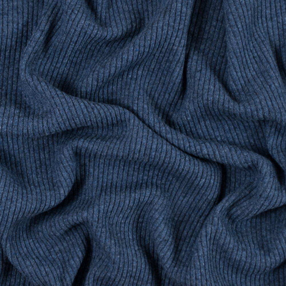 Italian Jean Blue 2x2 Wool Rib Knit Italian Jean Blue 2x2 Wool Rib Knit