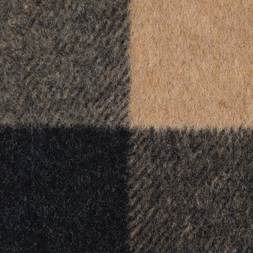 Italian Camel and Black Plaid Brushed Wool Twill - Detail Italian Camel and Black Plaid Brushed Wool Twill - Detail