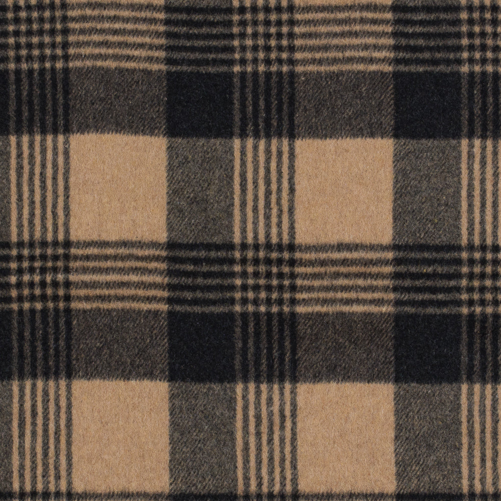 Italian Camel and Black Plaid Brushed Wool Twill Italian Camel and Black Plaid Brushed Wool Twill