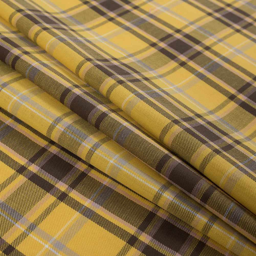 Daffodil Yellow Plaid Cotton Twill with Floral Eyelet Border Folded Daffodil Yellow Plaid Cotton Twill with Floral Eyelet Border Folded