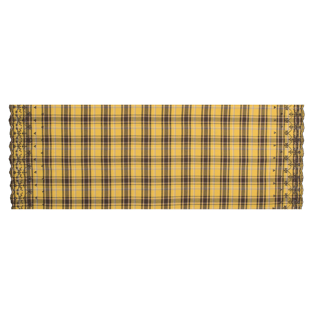 Daffodil Yellow Plaid Cotton Twill with Floral Eyelet Border Full Daffodil Yellow Plaid Cotton Twill with Floral Eyelet Border Full