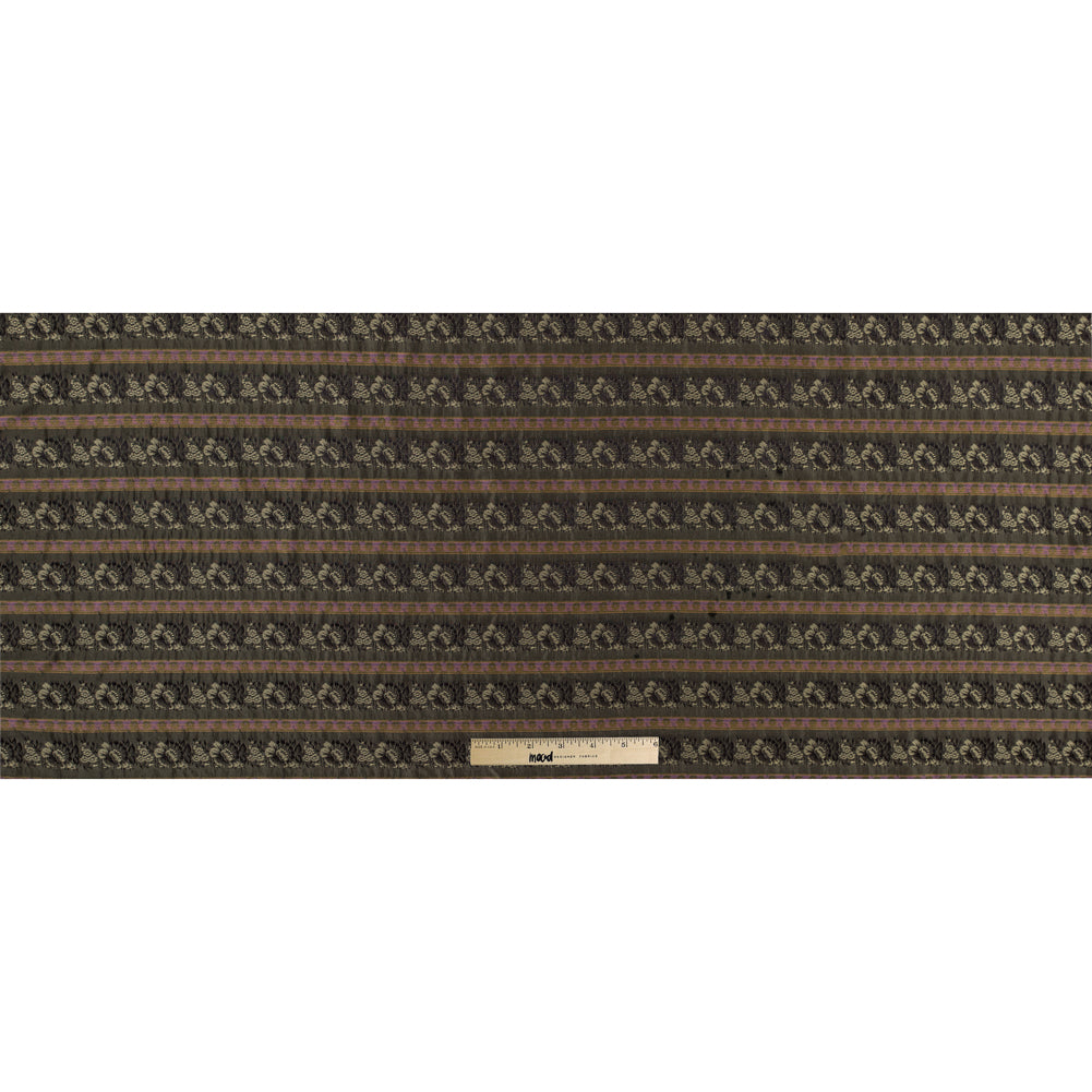 Olive Green Polyester Blend with Woven Floral Stripes - Full Olive Green Polyester Blend with Woven Floral Stripes - Full