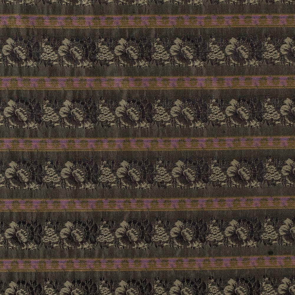 Olive Green Polyester Blend with Woven Floral Stripes Olive Green Polyester Blend with Woven Floral Stripes