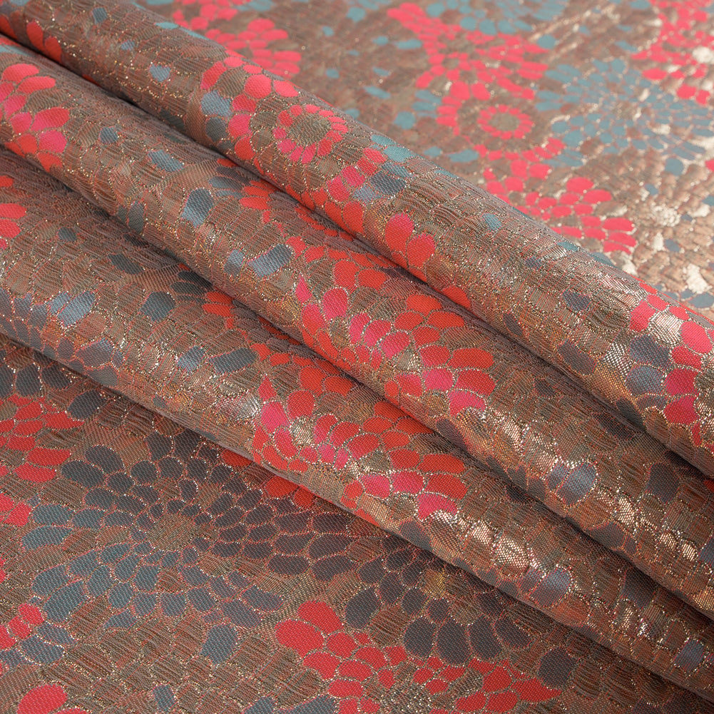 Metallic Gold and Neon Calypso Coral Floral Brocade - Folded Metallic Gold and Neon Calypso Coral Floral Brocade - Folded