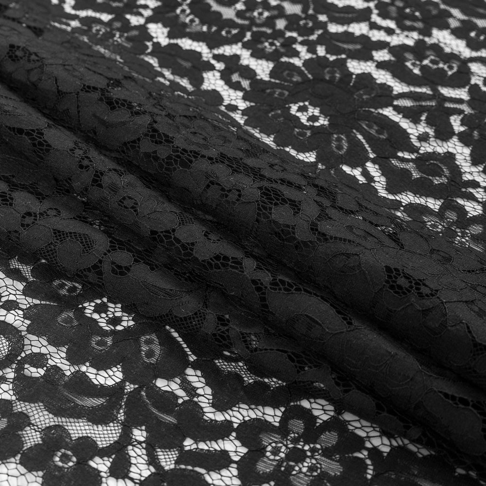Black Floral Re-Embroidered Lace - Folded Black Floral Re-Embroidered Lace - Folded