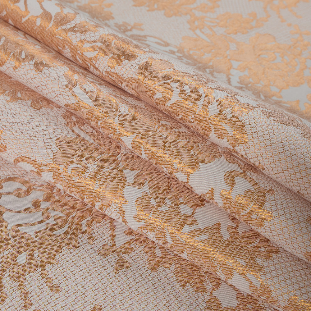 Metallic Butterscotch and White Lacey Floral Brocade - Folded Metallic Butterscotch and White Lacey Floral Brocade - Folded