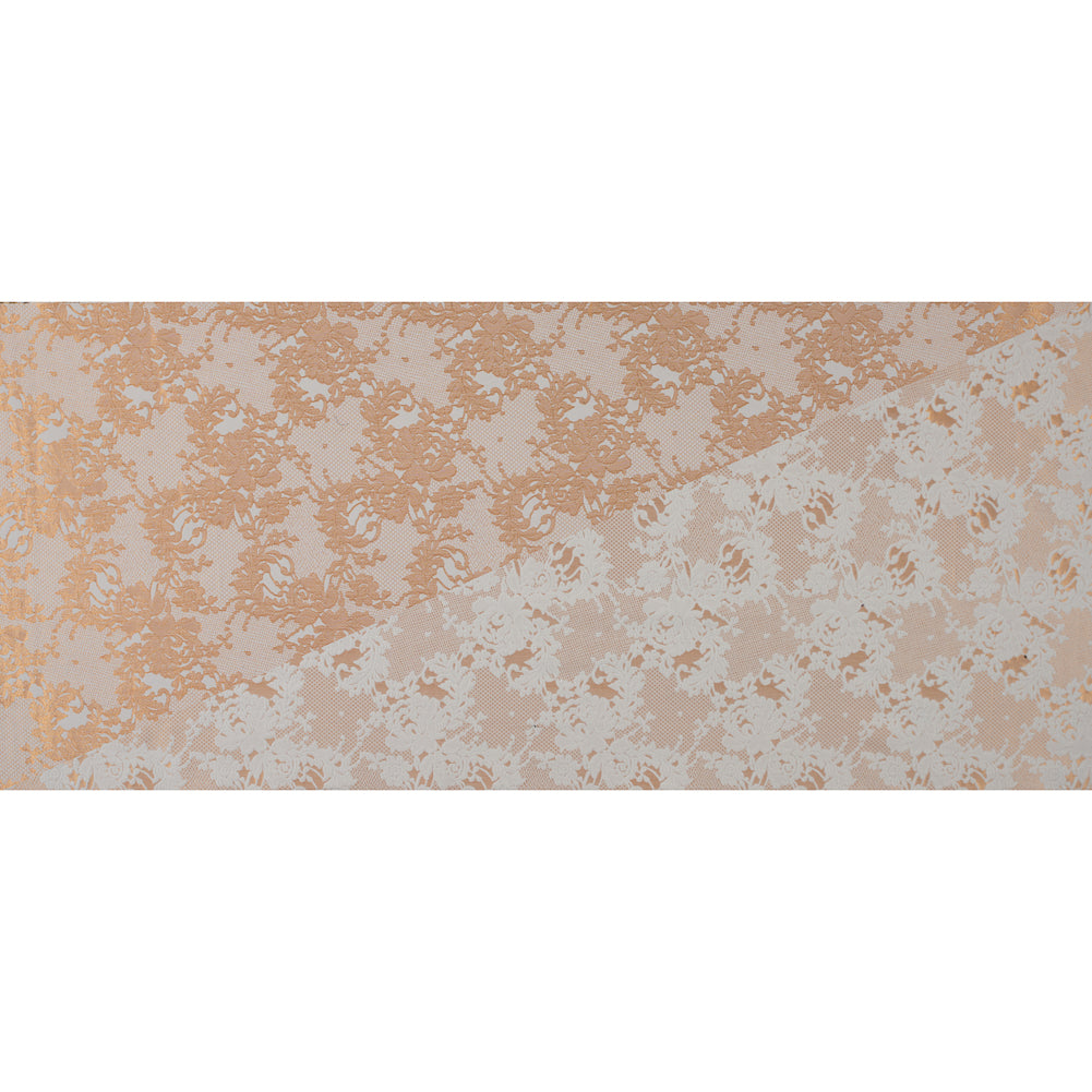 Metallic Butterscotch and White Lacey Floral Brocade - Full Metallic Butterscotch and White Lacey Floral Brocade - Full