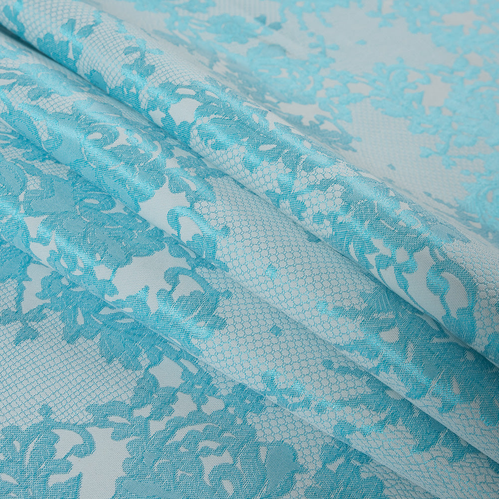 Metallic Bluebird and White Lacey Floral Brocade - Folded Metallic Bluebird and White Lacey Floral Brocade - Folded