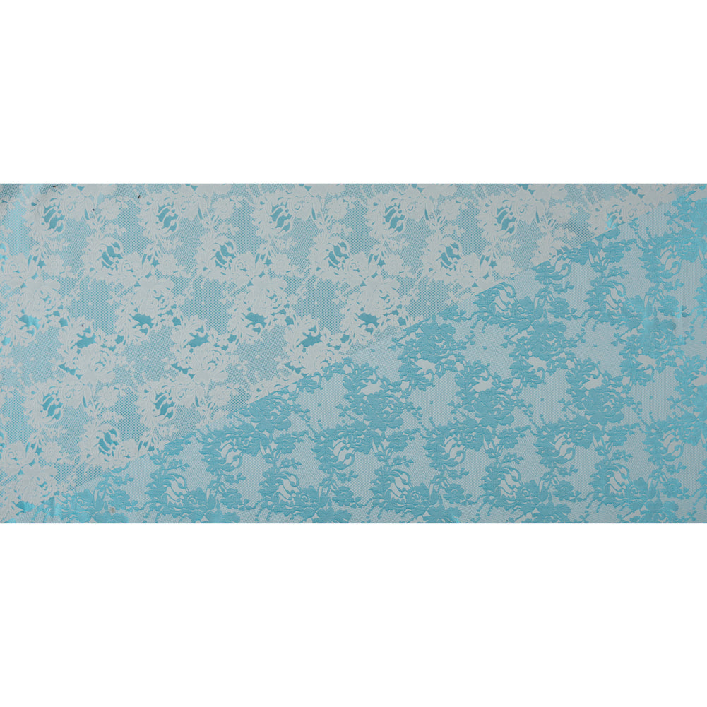 Metallic Bluebird and White Lacey Floral Brocade - Full Metallic Bluebird and White Lacey Floral Brocade - Full
