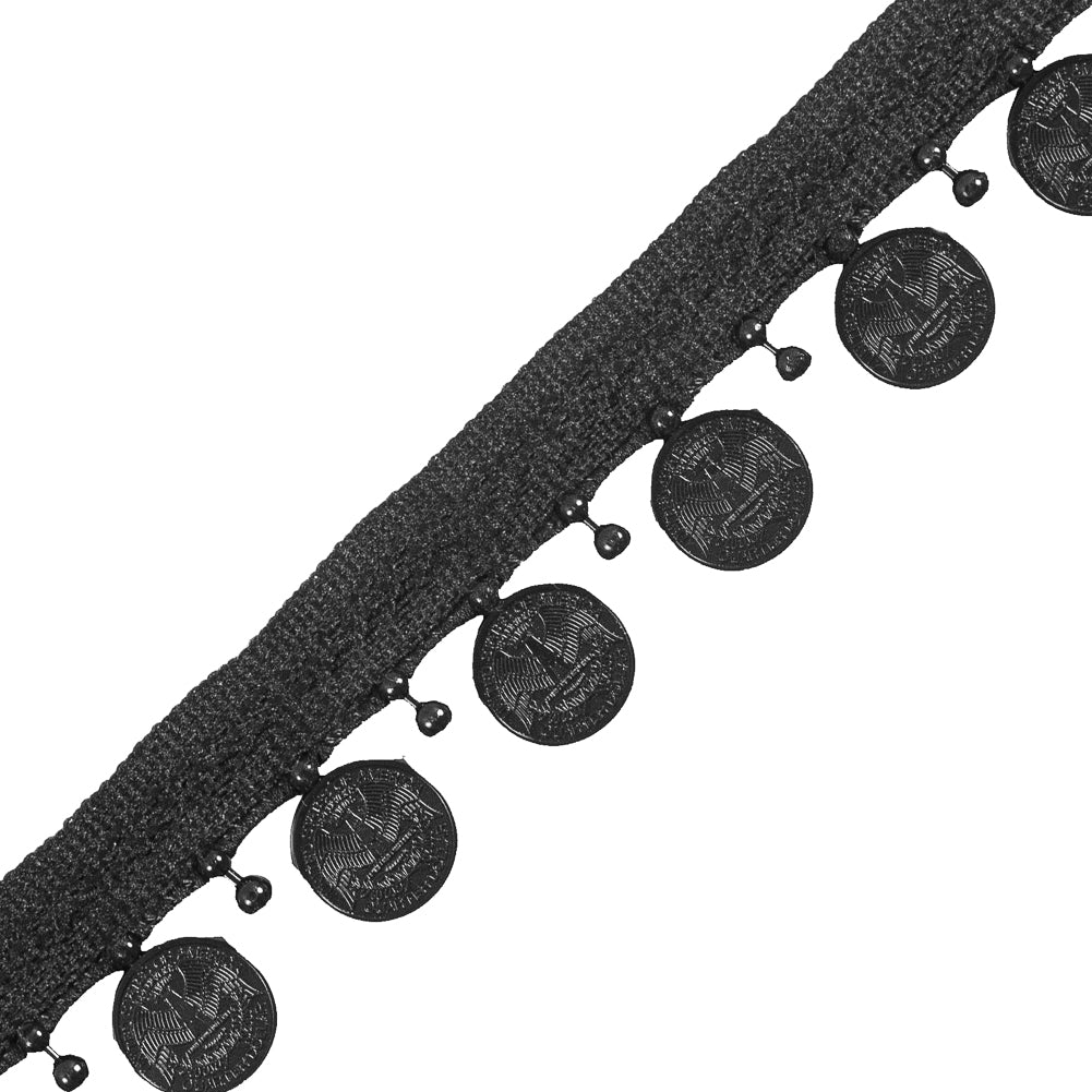 Black Beaded Coin Trim with Lip - 1" Folded Black Beaded Coin Trim with Lip - 1" Folded