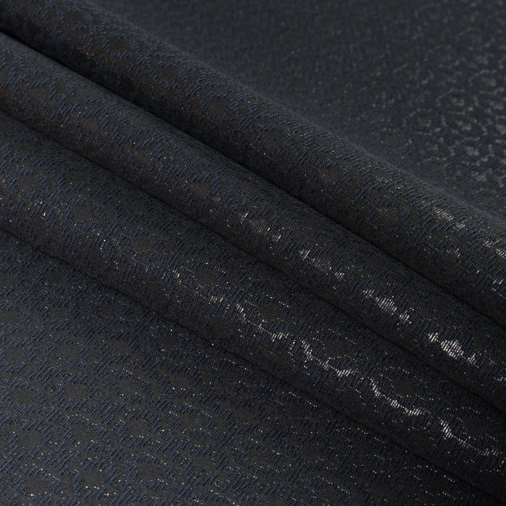 Italian Blue Nights and Metallic Black Quarterfoil Brocade Folded Italian Blue Nights and Metallic Black Quarterfoil Brocade Folded