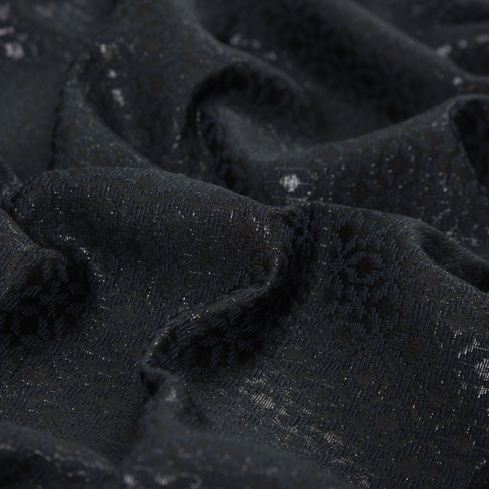 Italian Blue Nights and Metallic Black Quarterfoil Brocade Detail Italian Blue Nights and Metallic Black Quarterfoil Brocade Detail