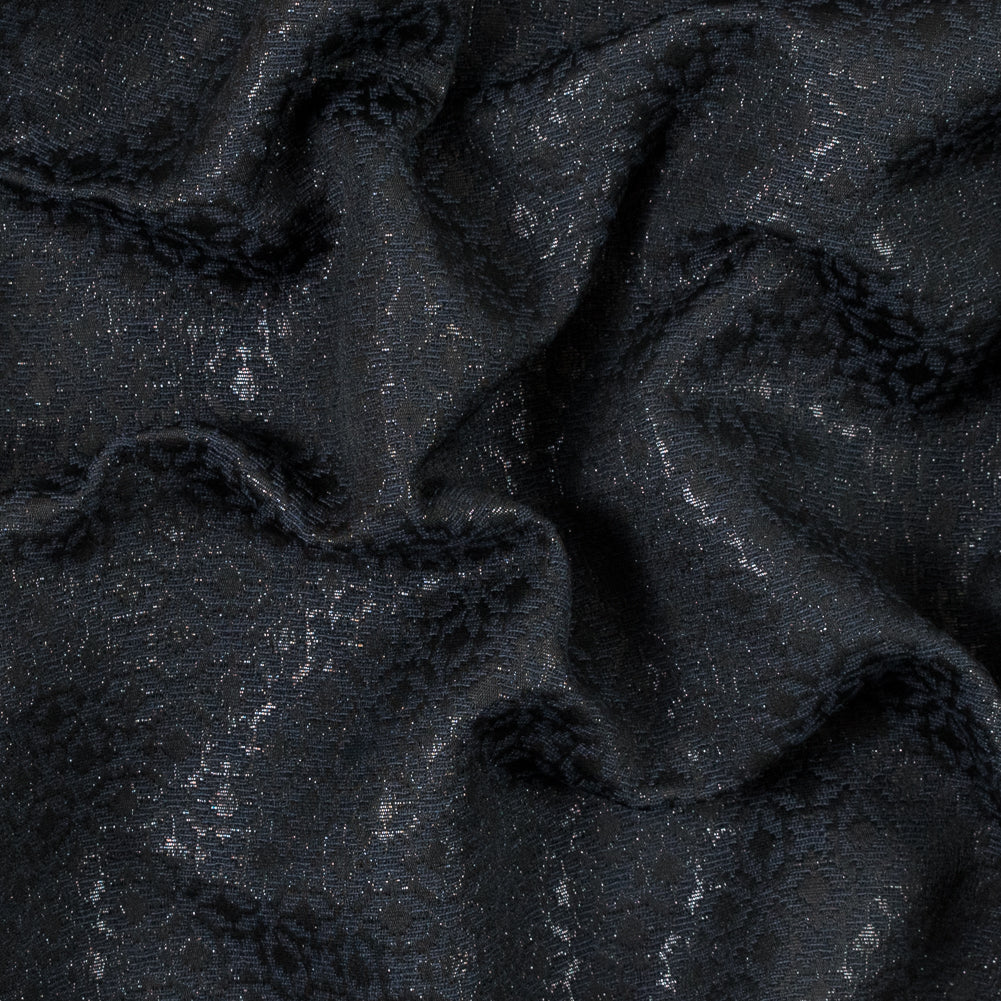 Italian Blue Nights and Metallic Black Quarterfoil Brocade Italian Blue Nights and Metallic Black Quarterfoil Brocade