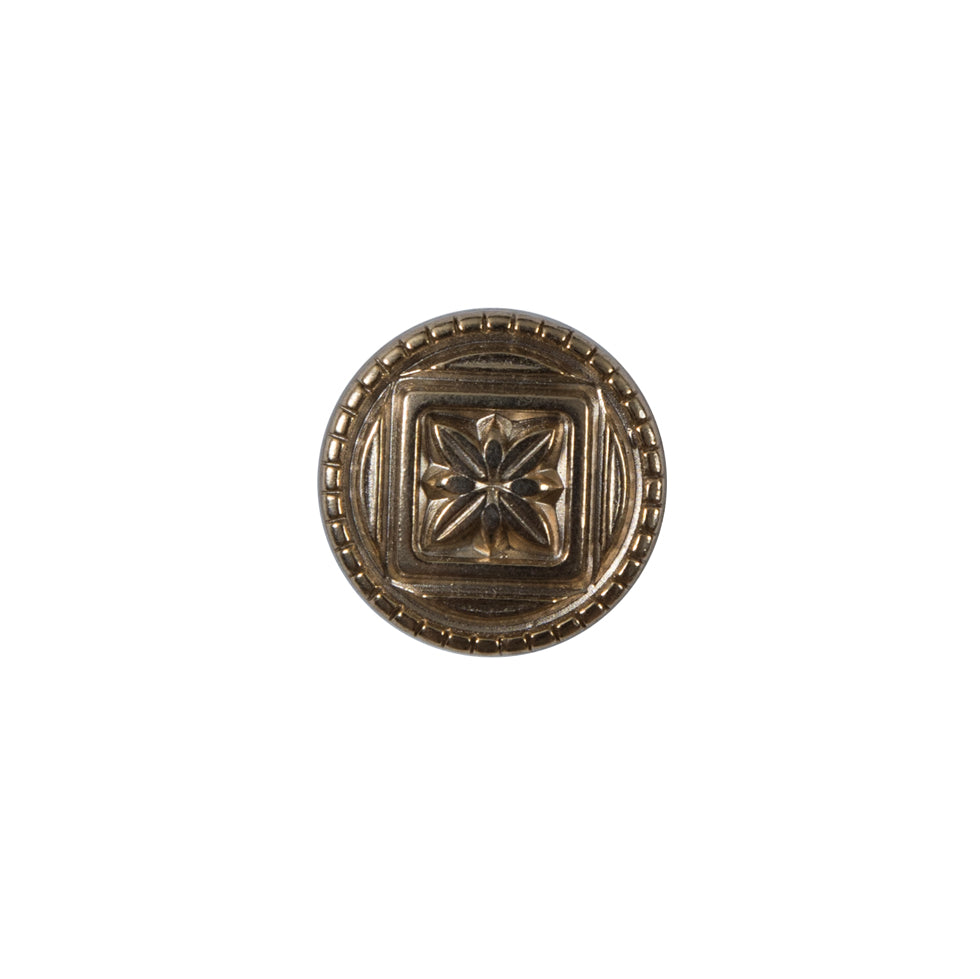 Gold Floral Etched Metal Shank Back Button - 24L/15mm Gold Floral Etched Metal Shank Back Button - 24L/15mm