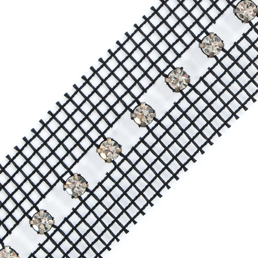 Silver and Black 1 Row Rhinestone Trimming - 1.25" Detail Silver and Black 1 Row Rhinestone Trimming - 1.25" Detail