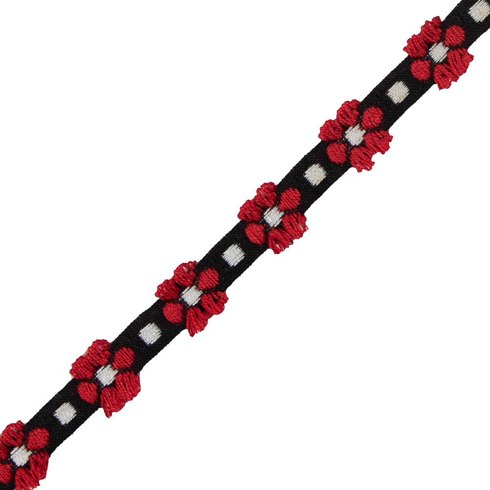 Red and Black Cotton Floral Trim - 0.375" Detail Red and Black Cotton Floral Trim - 0.375" Detail
