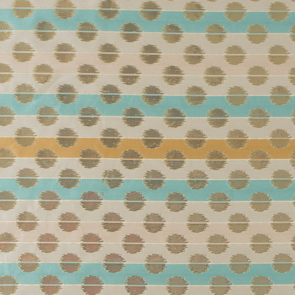 Aqua Sky, Ochre and Metallic Gold Polka Dotted and Striped Brocade Aqua Sky, Ochre and Metallic Gold Polka Dotted and Striped Brocade
