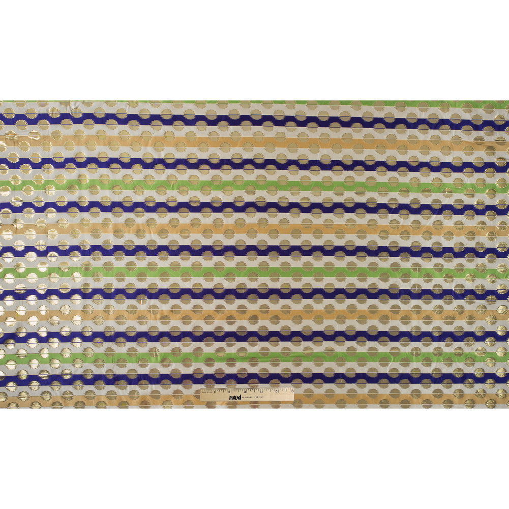 Deep Blue, Jasmine Green and Metallic Gold Polka Dotted and Striped Brocade Full Deep Blue, Jasmine Green and Metallic Gold Polka Dotted and Striped Brocade Full