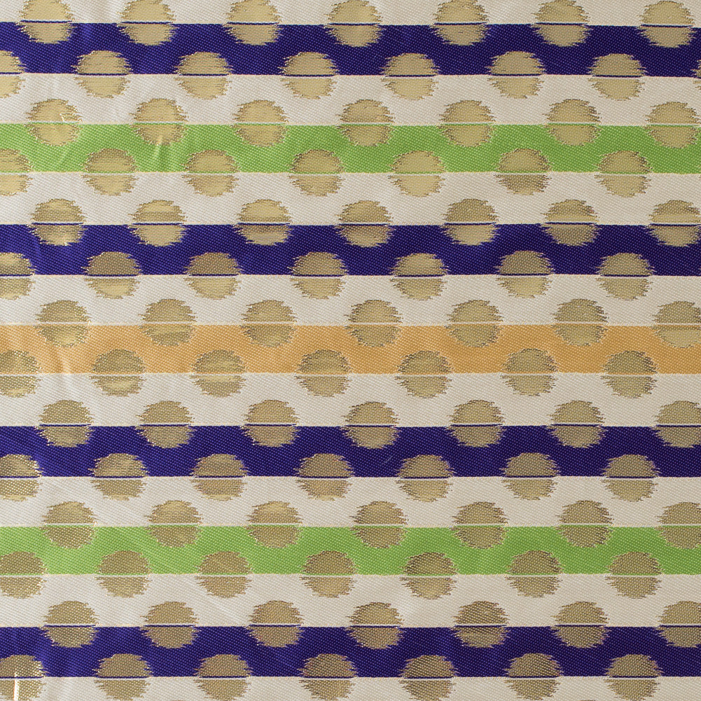 Deep Blue, Jasmine Green and Metallic Gold Polka Dotted and Striped Brocade Deep Blue, Jasmine Green and Metallic Gold Polka Dotted and Striped Brocade