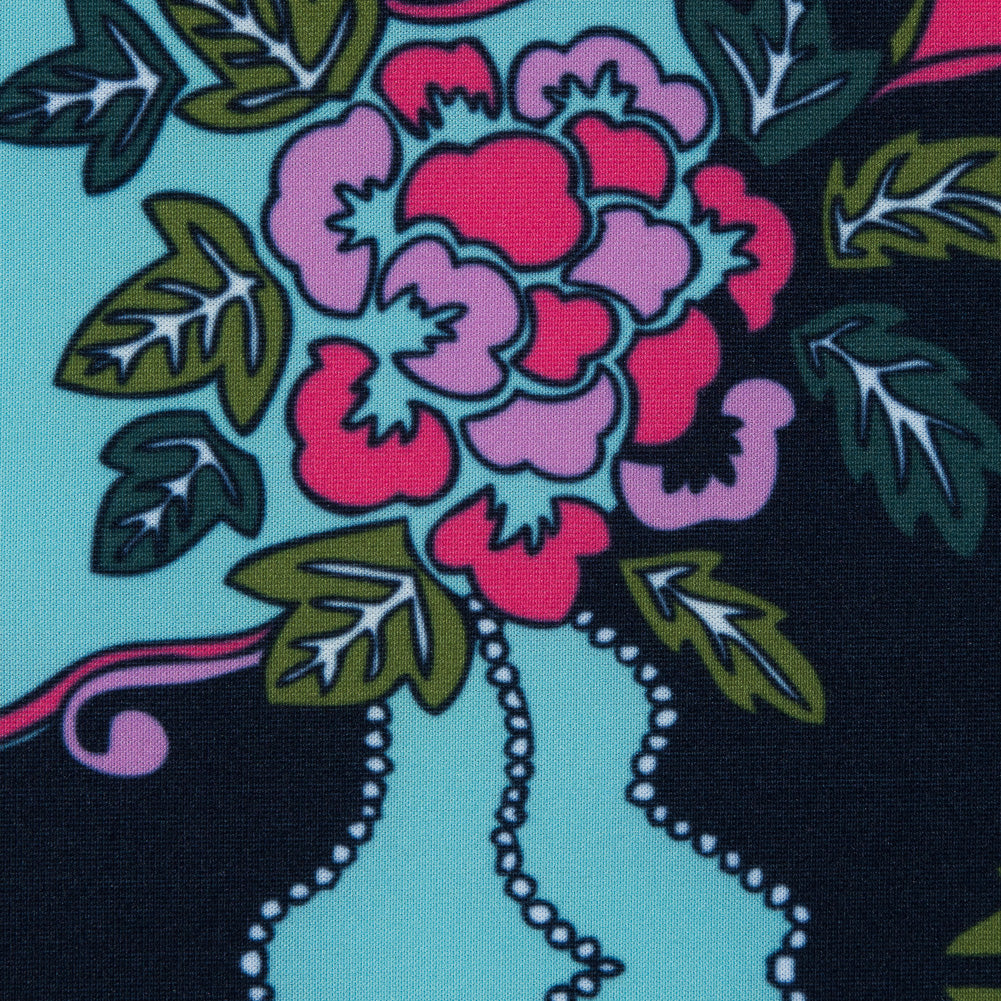 Pink and Green Floral Polyester Jersey Full Pink and Green Floral Polyester Jersey Full