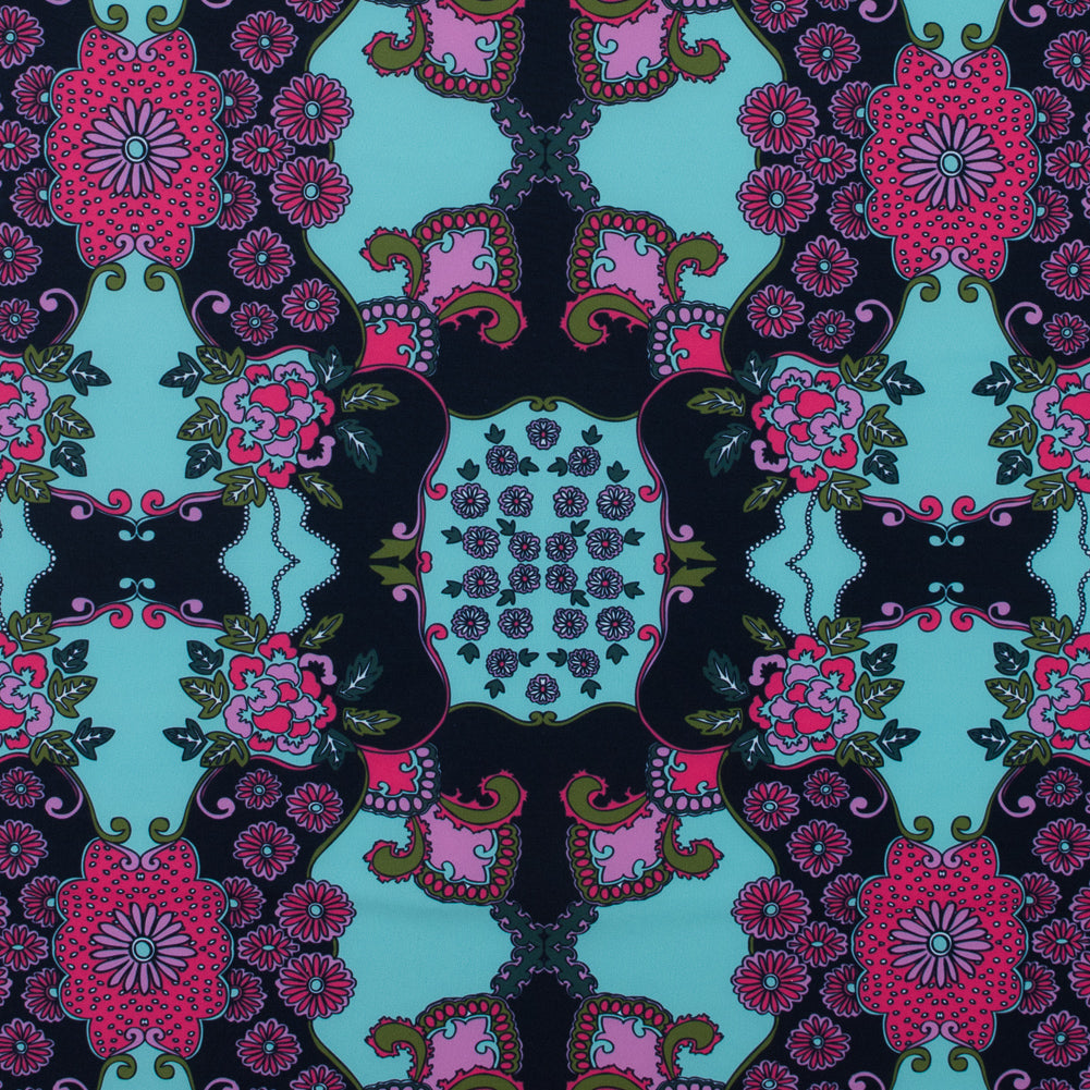 Pink and Green Floral Polyester Jersey Pink and Green Floral Polyester Jersey