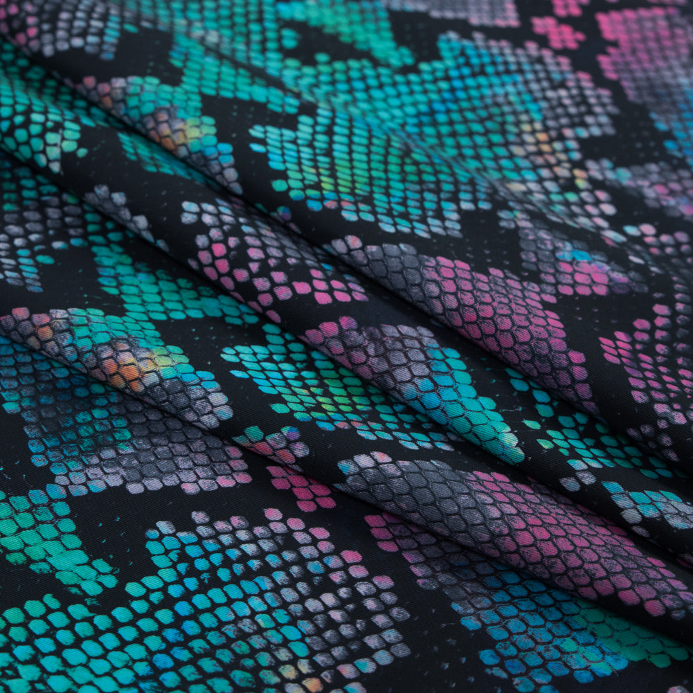 Compression Swimwear Tricot, UV Protective with Aloe Vera Microcapsules - Green and Pink Python - Caye Collection Folded Compression Swimwear Tricot, UV Protective with Aloe Vera Microcapsules - Green and Pink Python - Caye Collection Folded